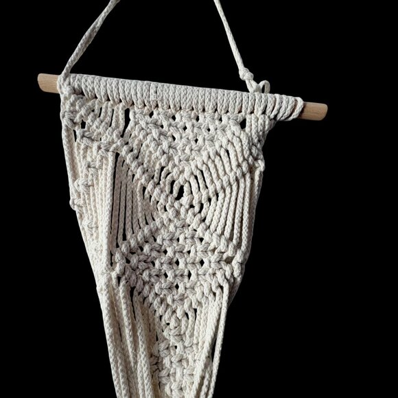 Handmade White Macramé Plant Hanger With Gray Ceramic‎ Pot Boho Hippie Fairy - Picture 3 of 15